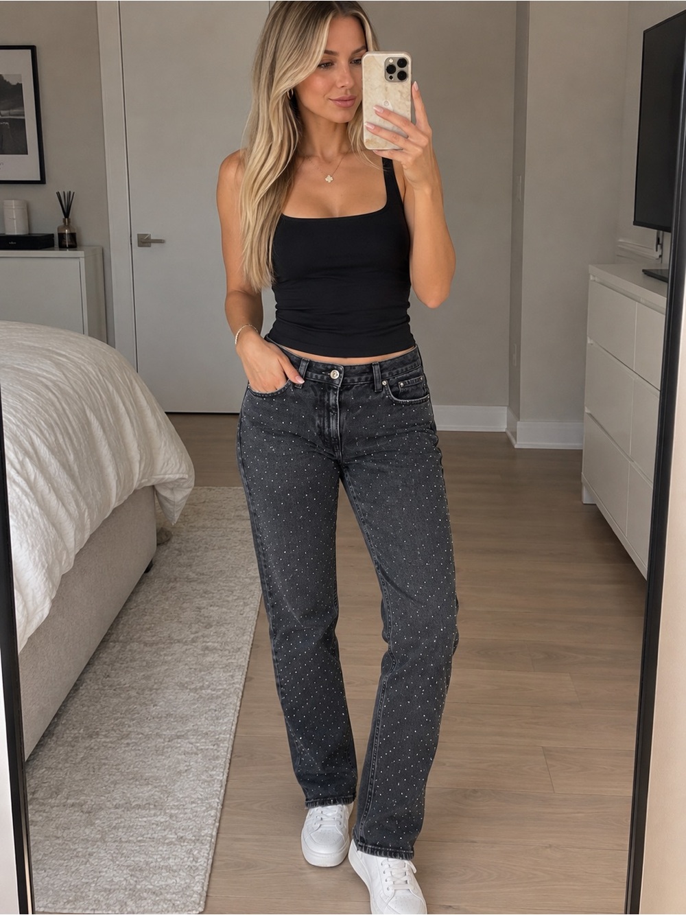 MNG Denim Studded Skinny Jeans in Black USA 5